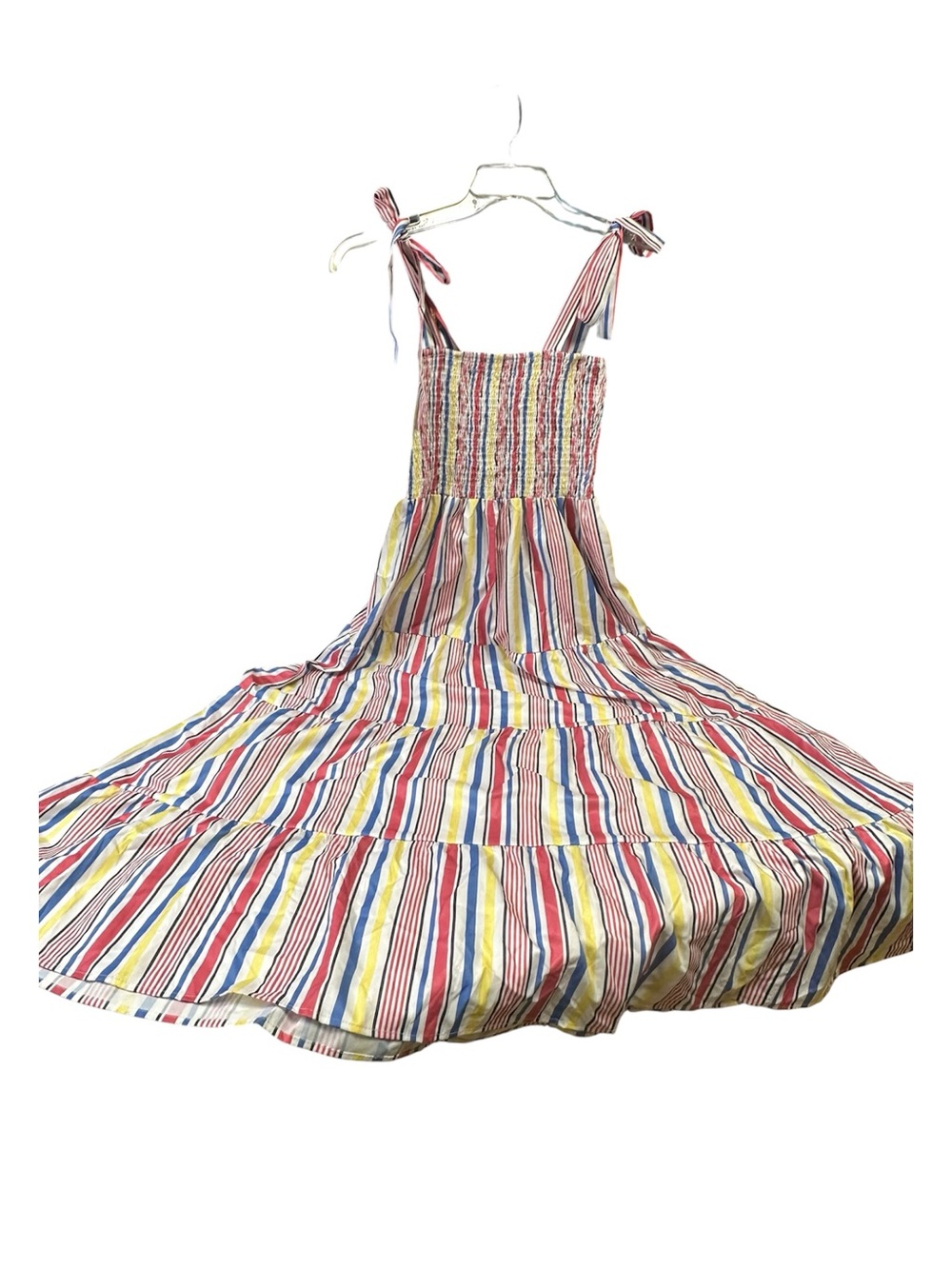 C+D+M Collection Striped Smocked Tie Strap Maxi Dress Large Boho Summer Cotton - Picture 4 of 13